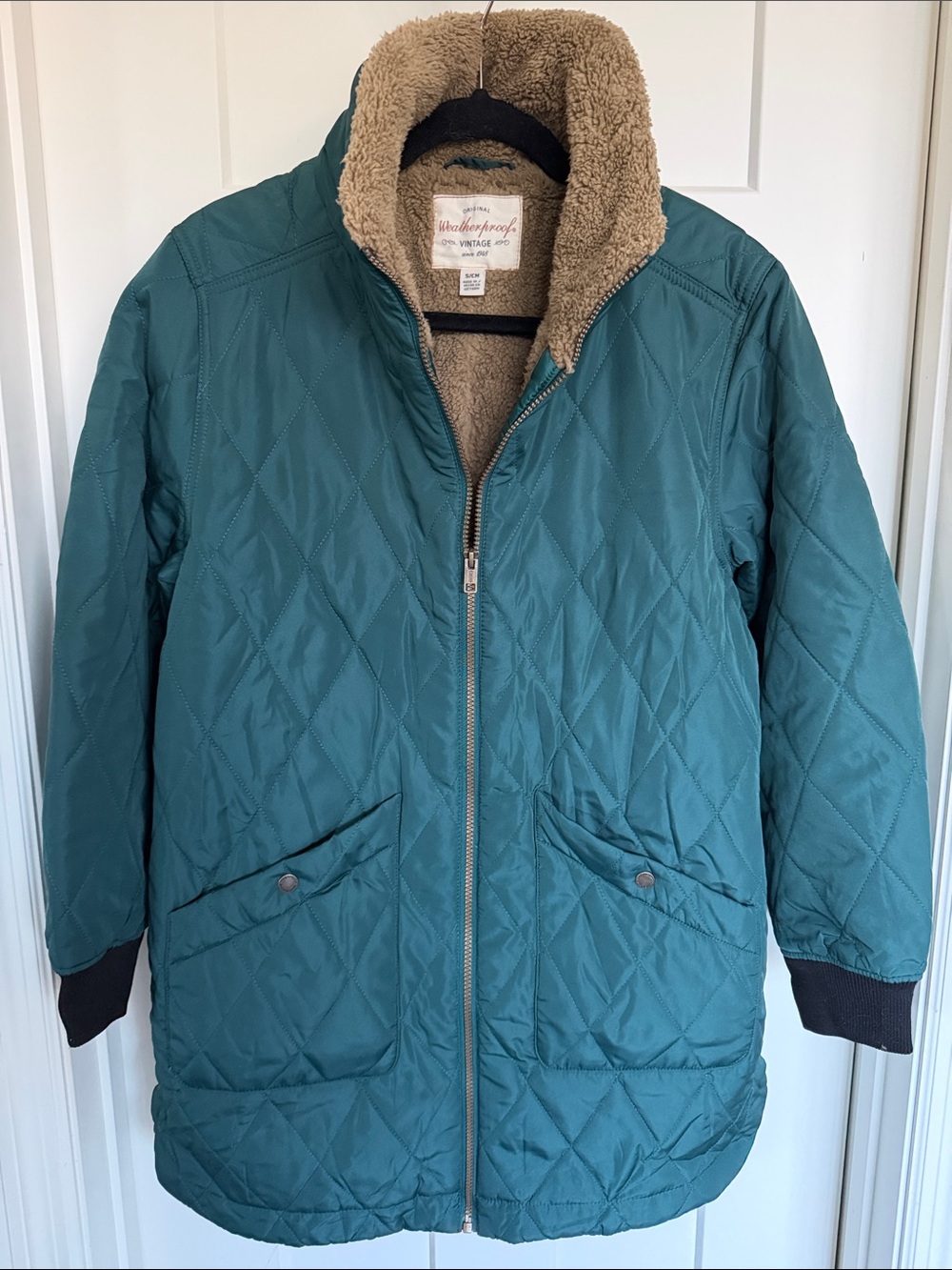 Weatherproof Green Quilted Puffer Jacket with Sherpa Collar